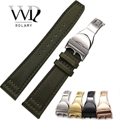 Rolamy Watch Band 20 21 22mm Nylon Fabric Leather For Tudor Omega IWC Rolex Replacement Wrist Loops Strap Deployment Clasp