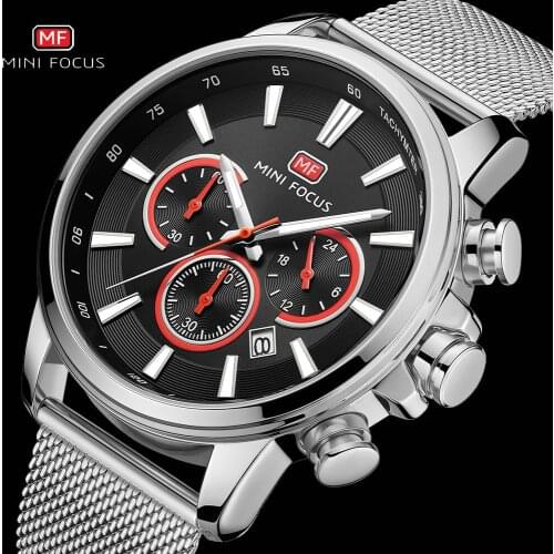 MINI FOCUS Sport Watch Men Luxury Waterproof Quartz Wrist Watch Watches Mens Chronograph Ultra Thin Mesh Strap Fashion Dress Big