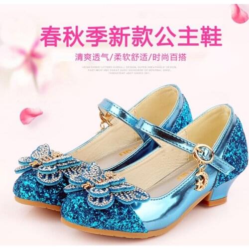 2018 spring girls shoes new shoes bow high heels children Princess shoes students baby with diamond shoes 26-37