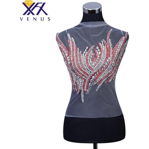 XFX VENUS Rhinestones Bodice Crystal Beads Design Patches Bridal Applique DressTrimming for Wedding Dress Costume Sew on
