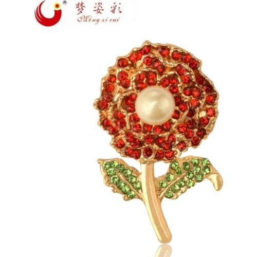 Rhinestone Poppy Flower Bridal Brooch for Women Simulated-Pearl Boutquet Broches Mujer Lapel Brooches and Pins Mothers day Gift