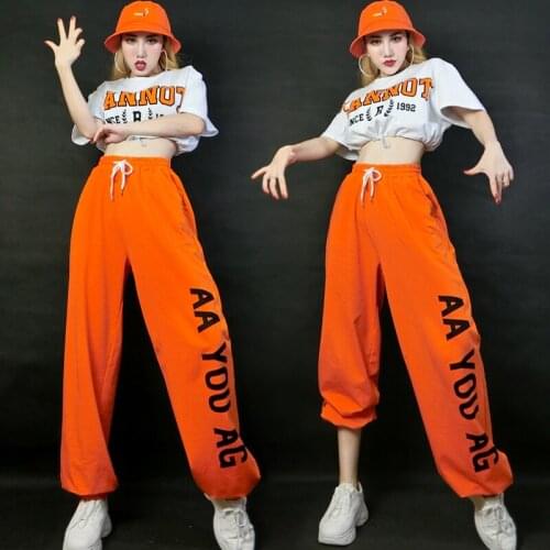 Female Jazz Dance Hip-Hop Performance Rave Clothes Hiphop Casual Sports Letters Harlan Pants Suit Street Dance Costumes SL4331