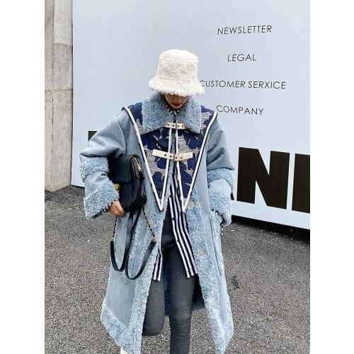 Winter Womens Blue Cashmere Wool Blends Overcoat Long Sleeve Long Outwear Loose Size S M