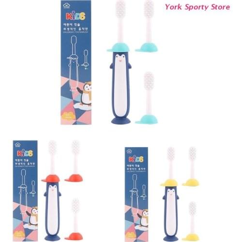 Lovely Cute Penguin Soft Bristle Toothbrush with Suction Cup to Organize Toothbrush for Kids Children 6-12 Years Old