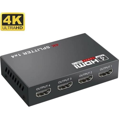 1 In 4 Out HDMI Splitter 1 x 4 HDMI 1.4 Converter Amplifier HDCP 4K 1080P Dual Display, for HDTV DVD PS3 Xbox