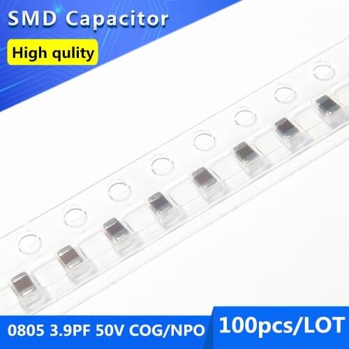 100pcs SMD Thick Film Chip Multilayer Ceramic Capacitor 0805 3.9PF 50V COG/NPO 0.25