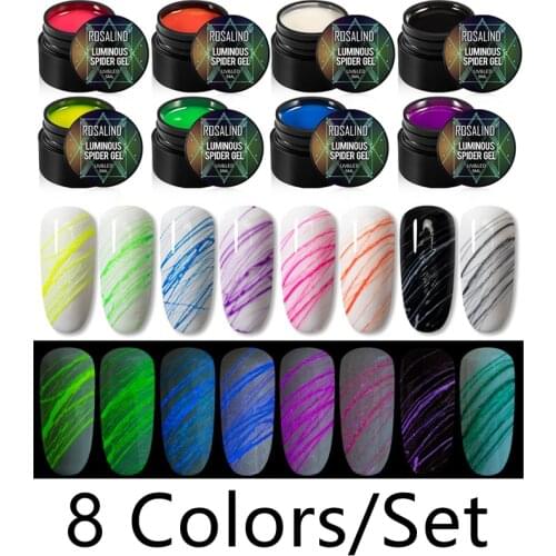 8 Colors/Set Luminous Spider Gel Nail Polish Bright Super Strong Stretch 5ML Nail Glue LED/UV Lamp DIY Design Nail Art Manicure
