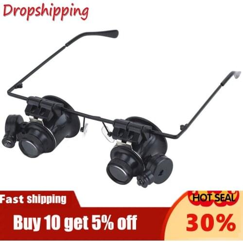 ACEHE 20X Glasses Type Double Eye Binocular Magnifier Watch Repair Tool Magnifier with Two Adjustable LED Lights Jewelry Tool