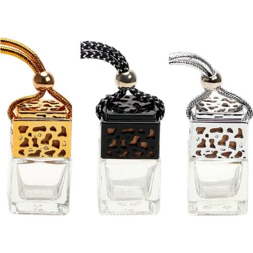 Car Clear Glass Empty Perfume Bottle Hanging Air Freshener Diffuser Fragrance Essential Oil Bottle Refillable Bottles 3 Colors