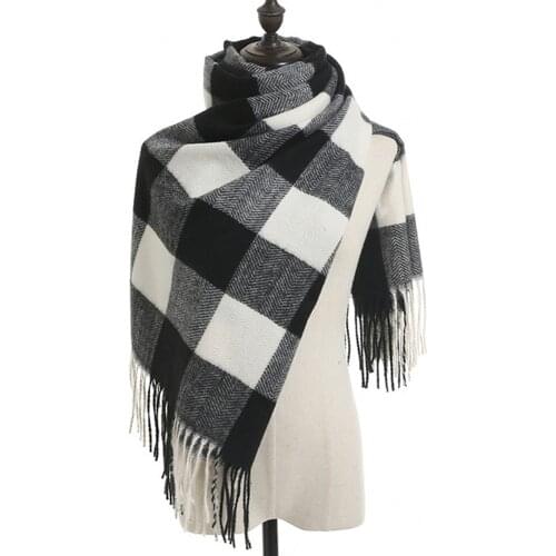 Large Plaid Winter Women Scarf Shrugs Warm Two-Tone Cashmere Shawl and Neck Wrap Pashmina Tassle Fular Sjaals Dames Bufanda Cape
