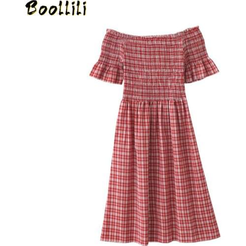 Boollili SUMMER DRESS 2020 FASHION CASUAL DRESS SEXY PLAID SLEEVE DRESS LADIES VINTAGE ELEGANT Dress FAMALE vestidos de fiesta