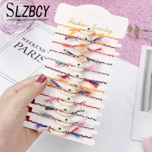 12pcs/set Bohemia Shell Charms Bracelets Sets Adjustable Rope Chain Bracelet For Women Girl Beach Fashion Jewelry Bracelet Gift