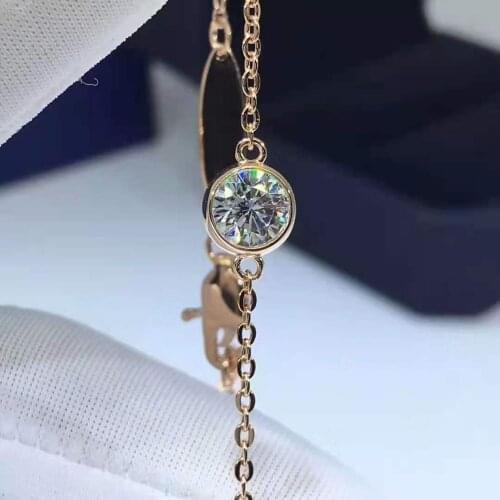 Rose Gold Moissanite Passed Diamond Test Round Perfect Cut 18K White Gold 1 Ct D Color Moissanite Bracelet Women Luxury Jewelry