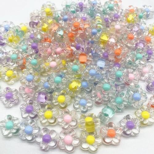 New 12mm 30pcs Transparent Inner Color Acrylic Flower Beads Loose Spacer Beads for Jewelry Makeing DIY Clothing Accessories