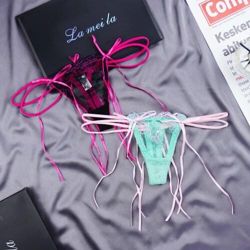1 Piece Lot Sexy Transparent Lace Lingerie Underwear Women Pantie Knot Underpants Hollow Out Panties Bow G String for Women