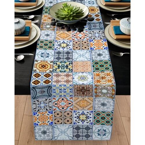 Runner cover table Living Room Kitchen blue geometric ethnic pattern micro fabric cover runner pattern Free Shipping