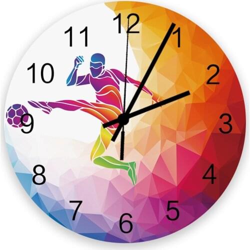 Geometric Art Football Play Soccer 30cm Wooden Wall Clock Modern Design For Home Living Room Office Kitchen Wall Decor Hanging