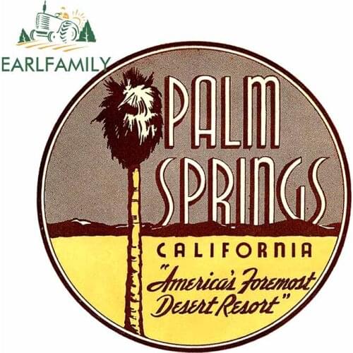 EARLFAMILY 13cm x 12.9cm for Palm Springs California Vintage Travel Car Stickers Cartoon Anime Decal for Windows Surfboard VAN