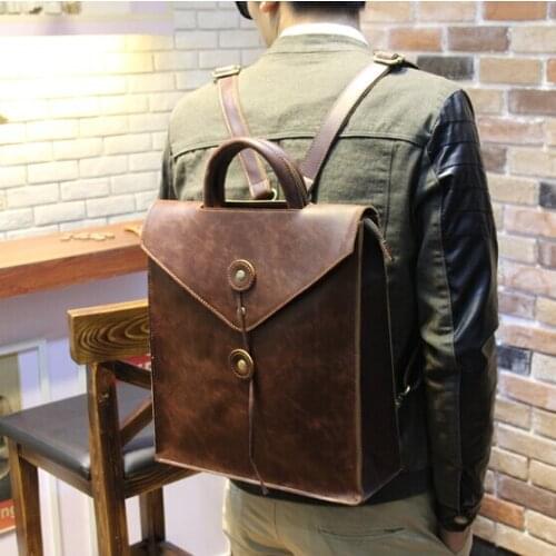 ETN BAG hot sale men PU Leather backpack male vintage backpack folder business bag tote top-handles man leather bags