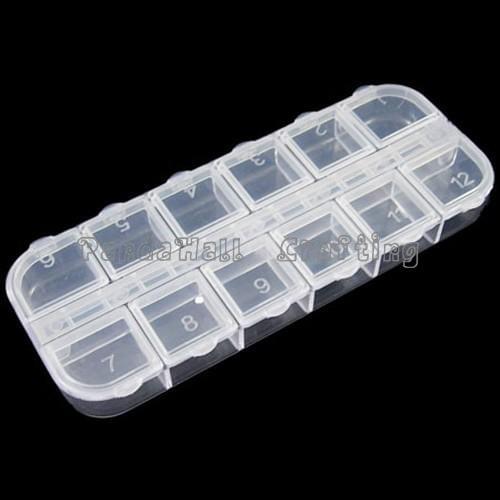 Plastic Clear Bead Containers, Jewelry Box for Nail Art Decoration, 12 Compartments, about 13cm long, 5cm wide, 1.5cm high