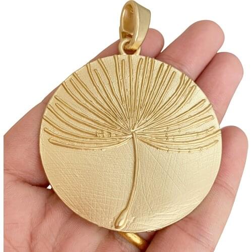 1 x Large Boho Dandelion Flower Round Matt Gold Charms Pendants for Necklace Jewelry Making Findings Accessories 72x54mm
