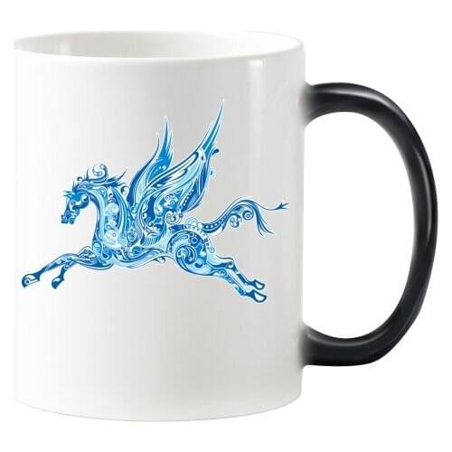 Blue Horse Wing Animal Art Grain Illustration Pattern Morphing Heat Sensitive Changing Color Mug Cup Milk Coffee