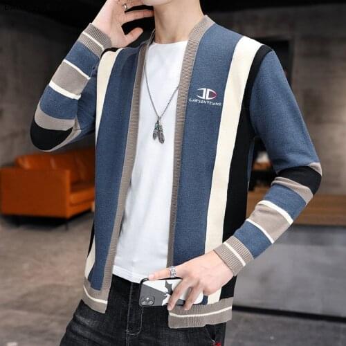 Hot Sale Mens Sweater Coats Autumn Slim Fit Striped Knitwear Cardigan Men Casual Fashion Streetwear Knitted Cardigan Jackets