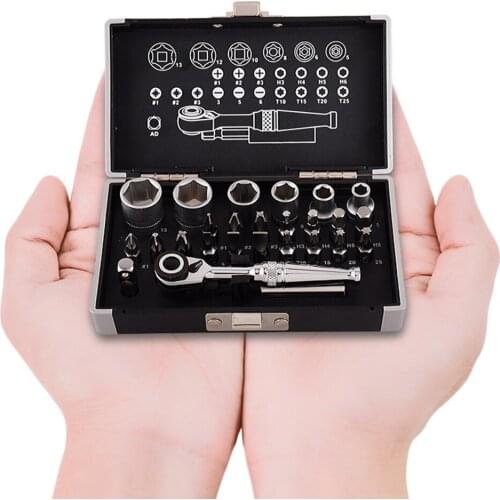 26pcs 1/4'' Ratchet Socket Wrench Set with Extension Bar Bike Maintenance Kit
