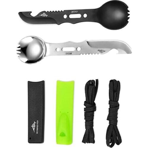 Combo Outdoor Spoon Fork Knife Set Whistle Camping Survival Tool Hiking Hunting Backpacking EDC Survival Multifunctional Utensil