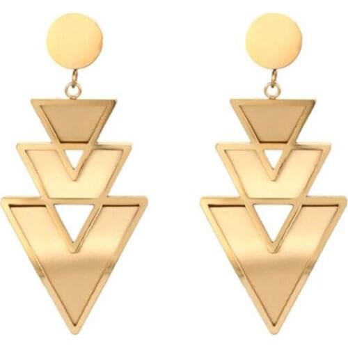 Stainless Steel Big Gold Three Triangle Geometry Drop Women Earrings Jewelry Gift For Him