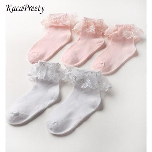 Sweet princess girls party wedding socks pink/white kids ankle socks cotton lace mesh toddler socks children leg warmers
