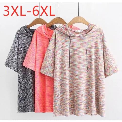 New 2021 summer plus size tops for women large loose short sleeve cotton colorful hoodie T-shirt red black 3XL 4XL 5XL 6XL