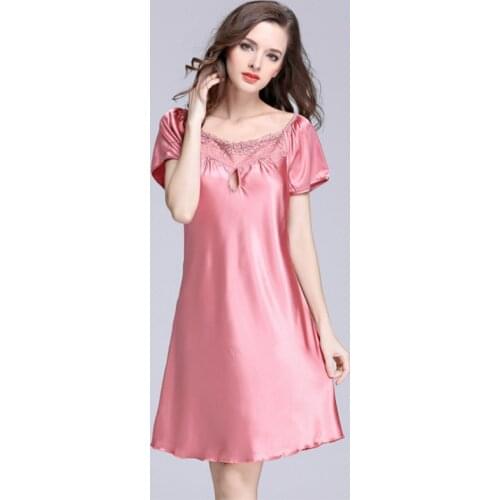 New Womens Sexy Lingerie Satin Silk Night Dress Plus Size S ~ 4XL Sleepwear 9 Color Lace Nightgown Elegant Summer Dress iT355