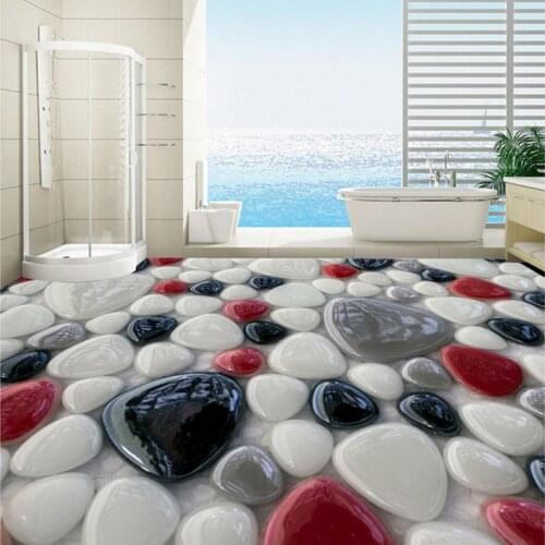 Beibehang Modern Style White Red Black Gray Cobblestone Murals Floor Wallpaper For Bathroom 3D Room Wall Papers Customized Photo