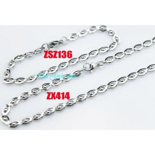 Cats eye shape stainless steel necklace 4.8mm fashion set jewelry 10 sets ZX414 and ZSZ136