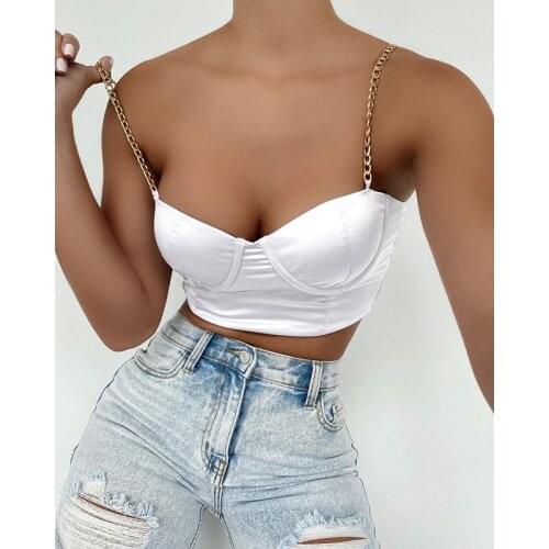 Casual Women Top Chain Spaghetti Straps Soild Color Streetwear 2020 Summer Clothes For Women