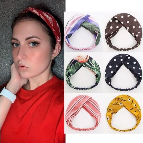 New Women Girls Summer Bohemian Hair Bands Print Headbands Vintage Cross Turban Bandage Bandanas HairBands Hair Accessories