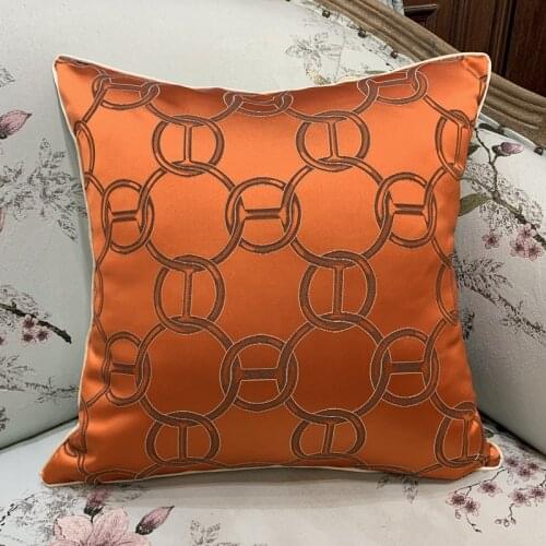 Luxurious Modern Geometry Dark Orange Big Chains pillow home Interior Decorative sofa chair Woven cushions pillow 45x45cm