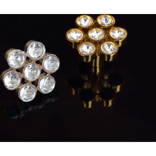 Plum flower knobs pulls silver gold drawer cabinet knobs pulls rhinestone glass crystal dresser cupborad modern furniture handle