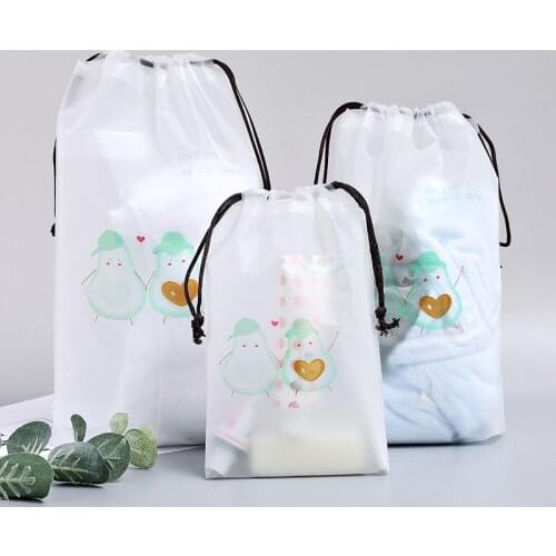 Cute Drawstring Swimming Storage Bags Matte Frosted Travel Pouch Sealed Waterproof Transparent Bag for Dry Clothing Bras Shoes
