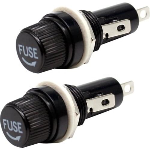 2PCS 6*30mm 15A Glass Fuse holders Black Insurance Tube Socket Panel Mount Fuse Socket Copper