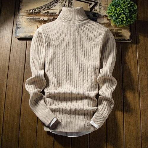 Stried Sweater Mens Turtleneck Knitted Warm Casual Sweaters Men Oversized Ribbed Hem Coat Winter Clothing Long Sleeve Knitwear