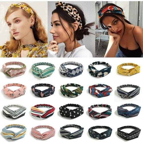 Fashion Women Girls Bohemian Hair Bands Print Headbands Vintage Cross Turban Bandage Bandanas HairBands Makeup Hair Accessories