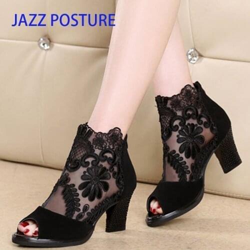 Summer Fashion banquet lace flower net noodles cool boots Thick with fish-mouth womens sandals size 35-43 yards y302