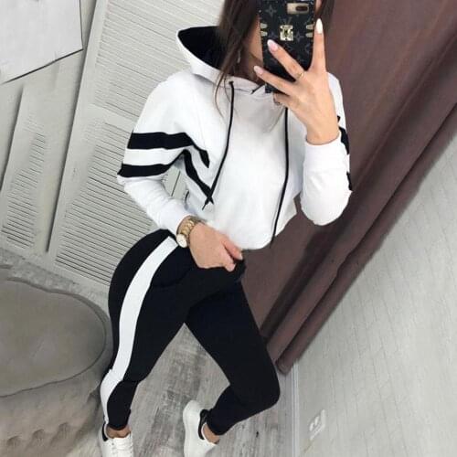 2021 Spring Autumn Women Tracksuit 2 Piece Sets Casual Long Sleeve Crop Hoodies Tops Pants Sweatshirt Clothing Set