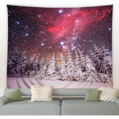 Winter Landscape Tapestry Psychedelic Starry Sky Sunlight Forest Wall Hanging Big Tapestries Room Bedroom Background Art Blanket