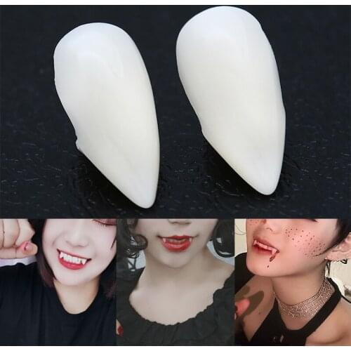 1pair Halloween Cosplay Party Devil Vampire Teeth Fangs Dentures Props Costume Props Holiday Party Supply