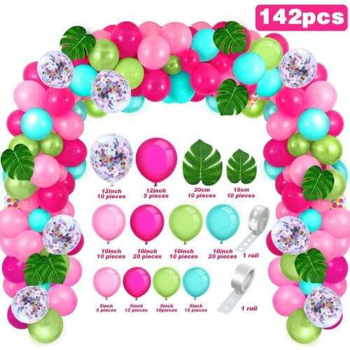 140pcs/lot summer Hawaii Balloons Blue Green Pink Confetti Balloons Garland Arch Kit Tropical balloons birthday party wedding de