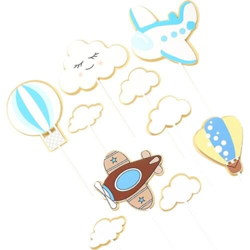 20PCS Children Theme Cake Toppers Cartoon Cloud Hot Air Balloon Airplane Cake Picks Lovely Birthday Cake Decoration Paper Cake D