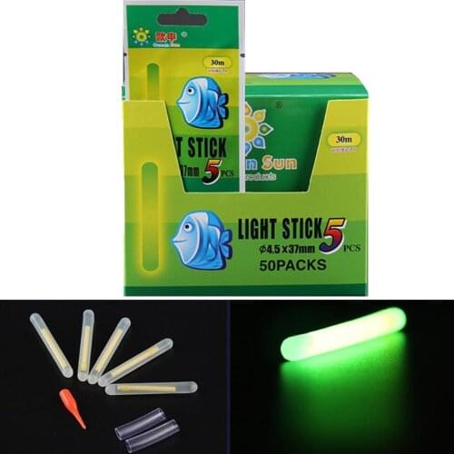 250 Pcs 4.5*37MM Fishing Glow Stick For Luminous Fishing Floats Bobber Rod Night Lighting Green Night Fluorescent Light Stick
